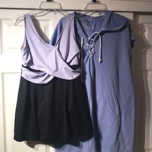 Matching lavender swim suit and cover up